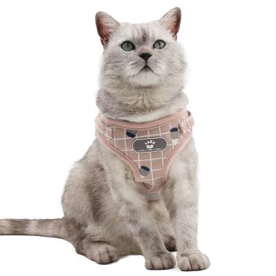 China New Reflective Pet Cat Dog Vest Harness Set Soft Warm Printed Reflective Mesh Wearable Small Dog Harness Plaid Style Pet Harness for sale