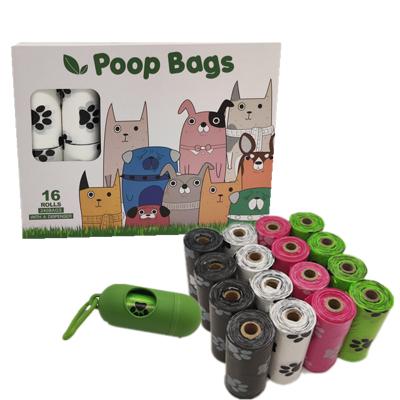 China Sustainable Manufacturers Pet Product Biodegradable PPE HDPE 16 Roll Boxed Plastic Dog Poo Bags With Dispenser for sale