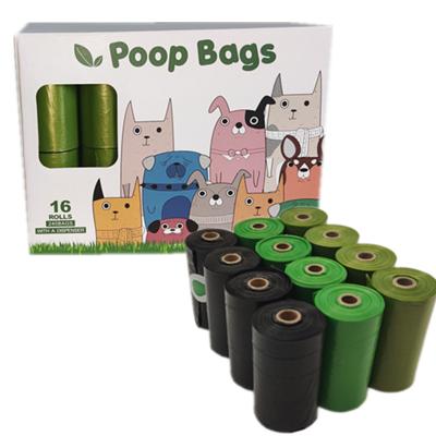 China Wholesale Custom Printed Factory Cleaning Sniffed Degradable 16 PPE Dog Poop Bag Boxed By Rolls With Dispenser for sale