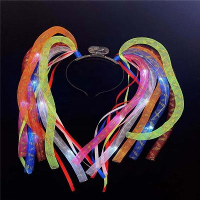 China Safe Wholesale Price Adult Kids Party Props Fashion Colorful Ribbon Party Lighted Christmas Glowing Headband for sale