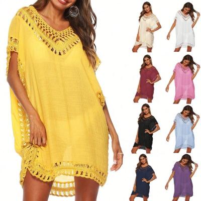 China 2021 Anti-UV New Design Beach Casual Wear Bikini Blouse Lace Up Hollow-out Beach Suntan Cover Up Swimwear Dress for sale