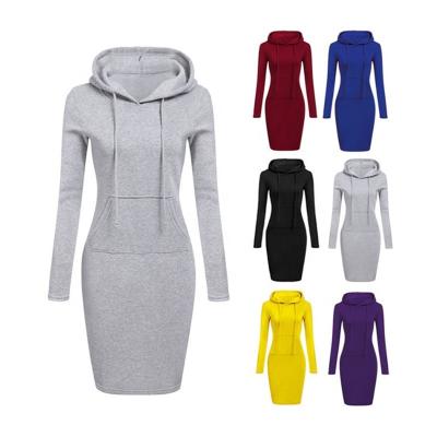 China Plus Size 2021 New Design News Long Sleeve Hoodies Dress Cotton Solid Shirt Women's Casual Wear Hoodie Dress for sale