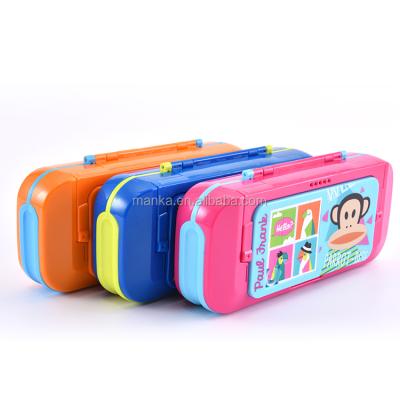 China Schools & Offices Cartoon Fancy Design Open Plastic Pencil Case Double For Kids School Box for sale