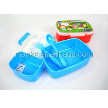 China Microwavable Food Grade Plastic Lunch Box With Spoon Fork Set for sale