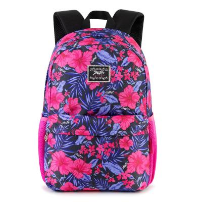 China Waterproof Korean Plain Kids Purple Floral Printing Student Backpacks School Bags Girls for sale