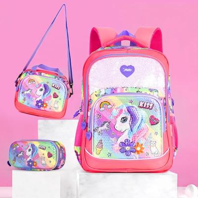 China Design Unicorn 3d Waterproof Cartoon 3 PCS Set Student Children Kids Bagpack School Bags Backpack For Girls for sale