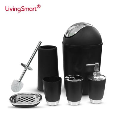 China Sustainable Living Smart Factory Direct Plastic PP 6 Pieces Bathroom Accessories Set for sale