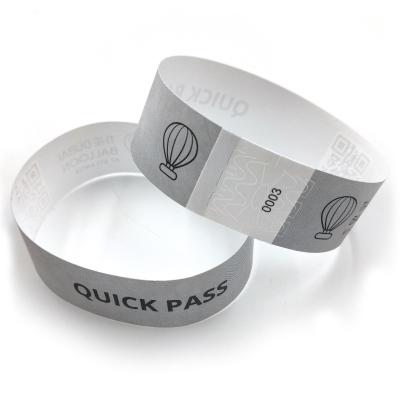 China New time use waterproof tyvek printing laber wristband with serial number for wedding party for sale