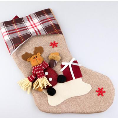 China Large Nonwoven Christmas Decorations Sand Cotton Plush Burgundy Santa Claus Khaki Stockings Decorated Socks for sale