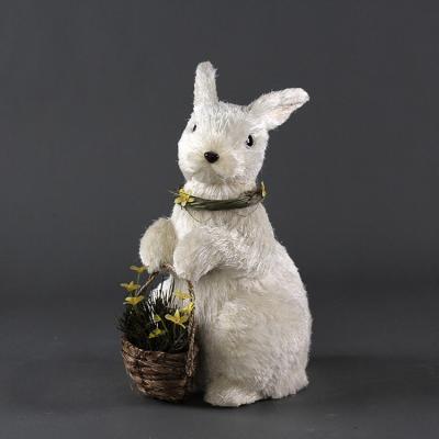 China Cute White Sisal /bulrush/Rattan/Fabric Small Bunny Furniture Pieces Crafts Easter Bunny for sale