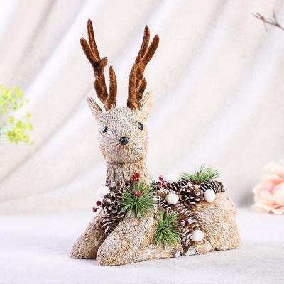 China Sisal /bulrush/Rattan/Fabric hand - woven craft pine tower deer Christmas liar ornaments for sale