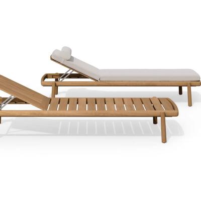 China Durable Stable Outdoor Folding Aluminium Frame Beach Sun Loungers Weather-available Teak Luxury Hotel Swimming Pool Sun Lounger for sale