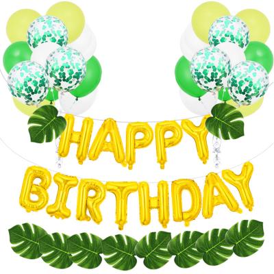 China Hot Toy Amazon Promotional Toy Promotional Happy Birthday Gold Green Color With Confetti Balloon Hawaiian Turtle Leaf Jungle Latex Balloon Set for sale