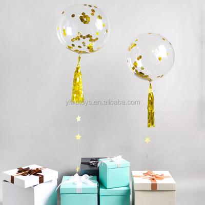 China Promotional Toy Promotional Bobo Bubble Toy Perfect Round Clear Gold Confetti Balloon With String for sale