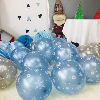 China 12inch Amazon Christmas Snowflake Helium Latex Balloon Hot Selling Blue Silver Decoration Amazon Decoration For Party Decoration for sale