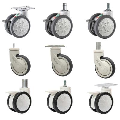 China swivel & DLPO 3inch 4 Inch 5inch Hard Plastic Cover Universal Trolley Casters Swivel Medical tpr Healthcare Hospital Bed Caster Rubber Wheels for sale