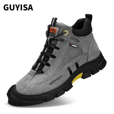 China GUYISA Brand Fashion Steel Toe Safety Tops Men's Gray Cut Out Boots Men's Steel Toe Work Safety Anti-Slip Wear Resistant Toe Safety Boots for sale