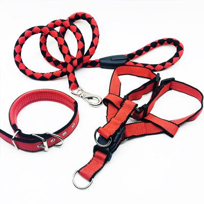 China Stocked Wholesale Dog Pet Supplies Custom Rope Pet Leash Collar Dog Chain Chest Harnessl Sets Large Dog Harness Collar Leash Sets for sale