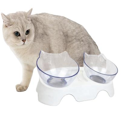 China Hot Sales Viable 15 Degree Transparent Dog Double Cat Bowl Pet Non-slip Double Bowls Cat Pet Product for sale