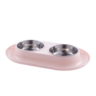 China Automatic multi-color stainless steel pet bowl food inside and outside two layers pet bowl plastic for sale