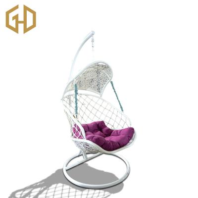 China Custom Modern Outdoor Furniture Metal White Egg Hanging Chair With Stand White Swing Chair for sale