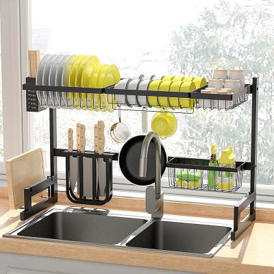 China Stocked Snap-on Design 2 Tier Over The Sink Dish Drying Rack Kitchen Organization Storage Holders & Rack Dish Drainer Racks For Counter for sale