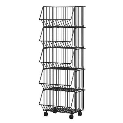 China Kitchenroom Round Floor Type Multi-layer Rotating Fruit Organization Kitchen Vegetable Storage Baskets 4-tier Kitchen Storage Rack for sale