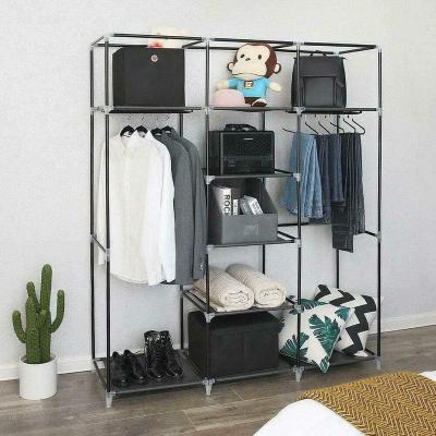 China Living Room Portable Clothes Closet Wardrobe Storage Organizer with Breathable Fabric, Zippered Double Rod Closet clothes closet wardrobe for sale