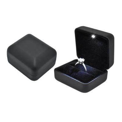 China Custom Wholesale Elegant Luxury Retail Black Leather Velvet Led Jewelry Packaging Gift Boxes Ring Box for sale