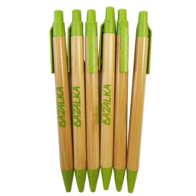 China Office & School Pen promotional environment friendly  bamboo barrel wheat straw clip and tip customized ball pen for sale