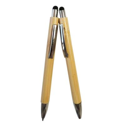 China Office & School Pen wholesale retractable metic clip bamboo pen stylus on the top for sale