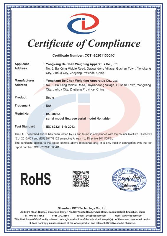 RoHS - Yongkang Beichen Weighing Apparatus Co., Ltd.