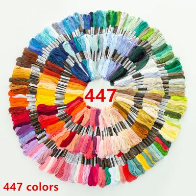 China High Tenacity Manufacturer Wholesale 447 Rainbow Color Cross Stitch 6 Strand Silk Polyester Embroidery Thread for sale