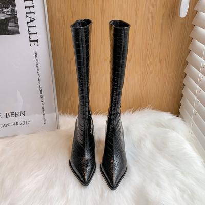 China Winter Women Waterproof Fashion Boots Waterproof PU Knee Length High Heel Rubber Boots For Ladies for sale