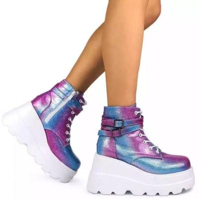 China 2021 Autumn Winter Shoes Women Waterproof PU Shorts Wedge Heel Fashion Boots For Lady Girls for sale