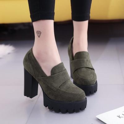 China 2021 Breathable Anti-slippery Round Toe Thick High Heel Shoes Suede Women Winter Shoes For Lady for sale