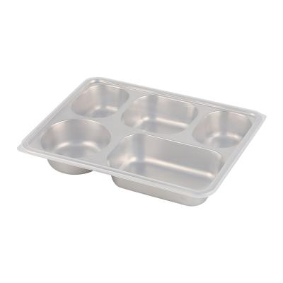 China School Canteen Use Stainless Steel Student Food Tray Disposable Lunch Dish With Divided Section for sale