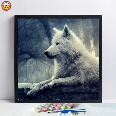 China Abstract DIY Numbers Oil Painting Ferocious Beast Lone Wolf Hand Painted Wall Decoration Painting for sale