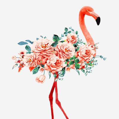 China Hand Painted Numbers Oil Painting Cartoon Flamingo Animal Illustration for sale