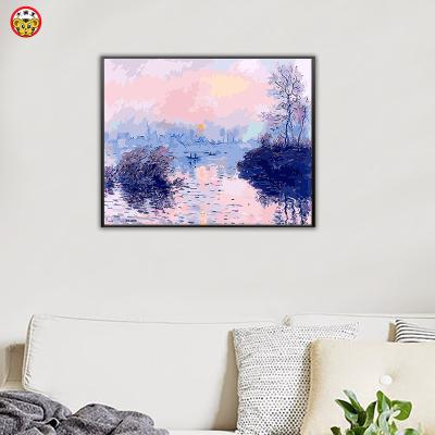 China Hand Painted Romantic Impressionist Monet Garden Art Oil Painting By Numbers DIY Works Cool Color Decoration Painting for sale