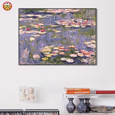 China Impressionist Monet Pond Water Lily Art Hand Painted Oil Painting By Numbers DIY Works Cool Color Decoration Painting for sale