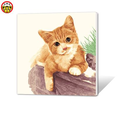 China Cartoon Numbers DIY Oil Painting Hand Painted Cute Cat Home Decoration Painting for sale