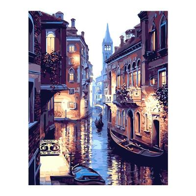 China Hot-selling Venice Canal DIY Painting Nightview by Numbers Venice Canal at Night Landscape Oil Painting Venice Nightview for sale