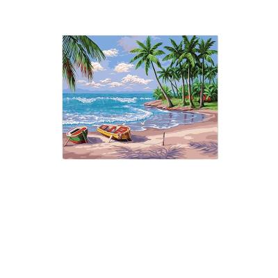 China Classic DIY Paint By Numbers Landscape Painting Seaside Beach Palm Tourism Wall Decorative Painting Art For Wholesale And Drop Shipping for sale