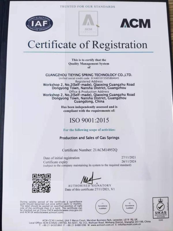 ISO9001 - Guangzhou Tieying Spring Technology Co., Ltd.