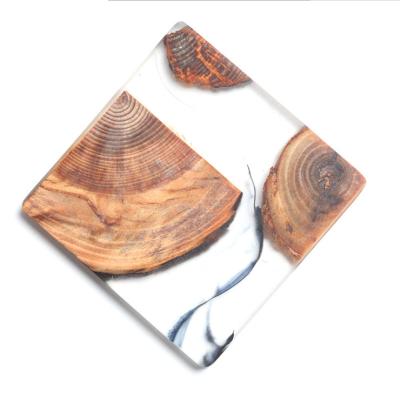 China Viable Ink Pine Resin Tea Cup Holder Solid Wood Coaster for sale