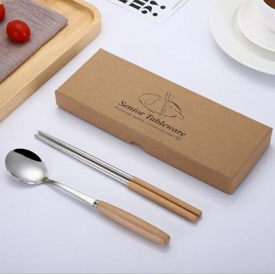 China Beech Handle Stainless Steel Knife Fork And Spoon Viable Gift Tableware Set for sale