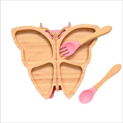 China Japan Style Sustainable Children's Bamboo Bowl Set Baby's Dish Silicone Spoon for sale