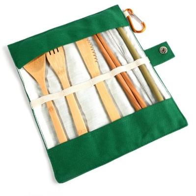 China Viable Outdoor Pack Picnic Knife Fork Spoon And Straws Bamboo Wood Utensils Sets Can Be Customized Color for sale