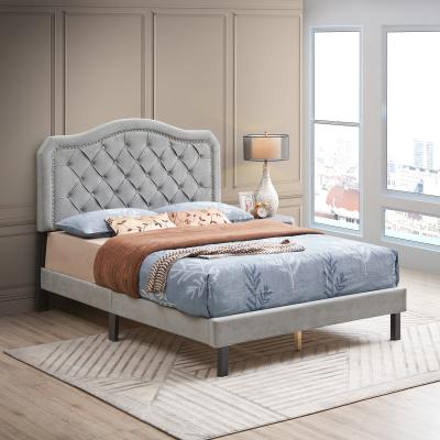 China US Queen Size Bed Modern RUN Wood Velvet Upholstered Platform Bed For Bedroom for sale